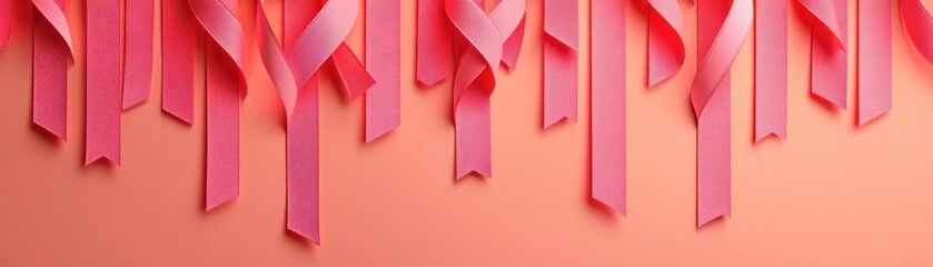 Pink ribbons draped elegantly against a soft peach backdrop.