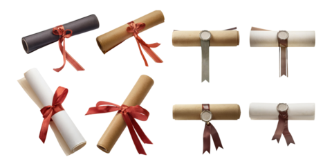 Decorative Scrolls with Ribbons and Seals, PNG collection, set bundle, isolate on transparent or white background