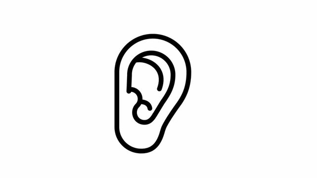 Ear disability deafness symbol. Animated looping in white background 