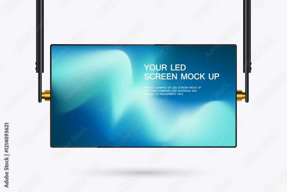 Poster the hanging led screen mockup with gradient blue screen. a hanging technology led screen mockup in 3
