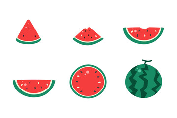 赤いスイカのアイコンセット（主線なし）
