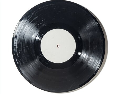 A black vinyl disc, with a blank black cover, displayed on a white background, intended as a music template.