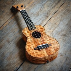 Fototapeta premium A Mahogany Ukulele Rests on a Wooden Surface