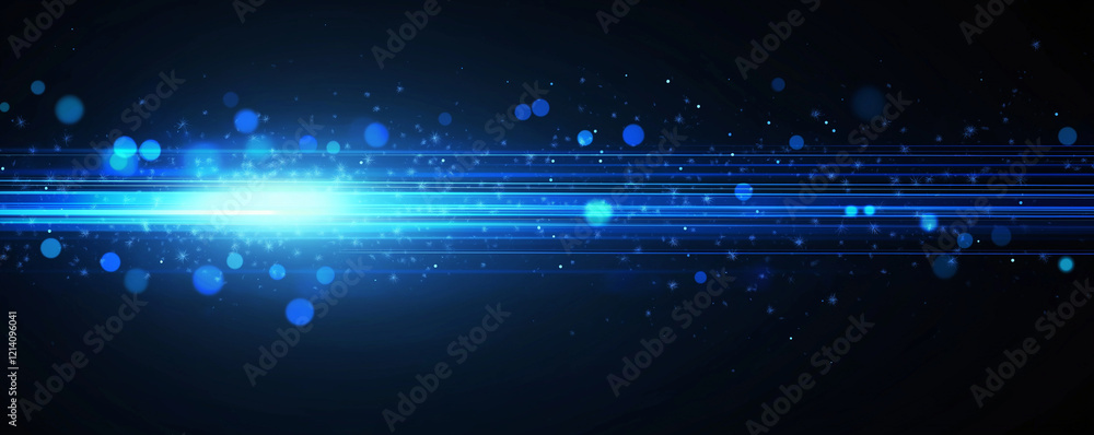 Poster abstract background with blue gradient light streaks on black: glowing horizontal lines and blurred 