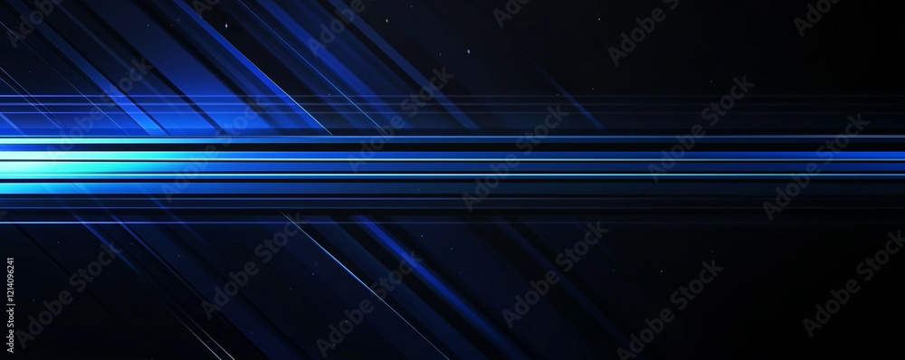 Poster abstract background with blue gradient light streaks on black: glowing horizontal lines and blurred 