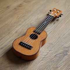 Fototapeta premium A Ukulele Resting on a Wooden Surface