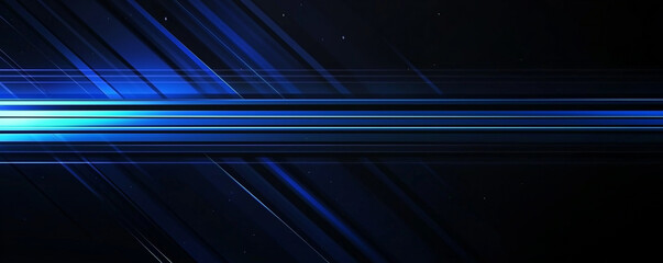 Abstract Background with Blue Gradient Light Streaks on Black: Glowing Horizontal Lines and Blurred Motion Effect