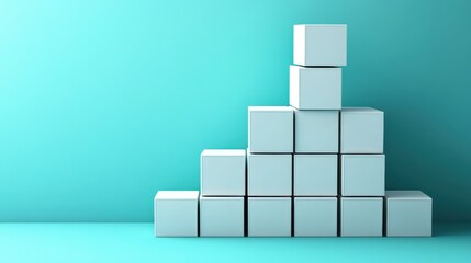 Naklejka premium Abstract Minimalist Cube Stack Against Teal Background.