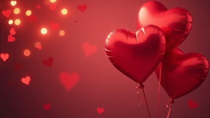 Vibrant red heart balloon floating amidst a dreamy autumn backdrop
