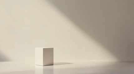 Obraz premium Minimalist White Cube on Beige Background with Sunlight.