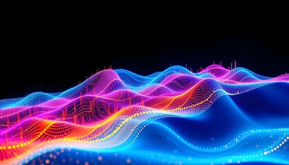 "Vibrant Glowing Data Streams Across an Abstract Digital Terrain