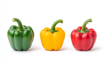 Bell peppers (red, green, yellow), isolated on white background