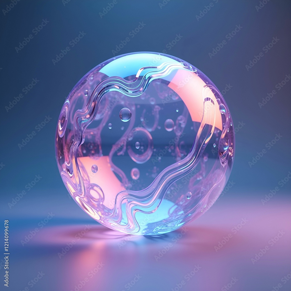 Aufkleber a 3d spherical object featuring a translucent, iridescent surface with flowing, wave-like patterns i