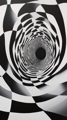 Black and White Optical Illusion with Checkered Vortex Design