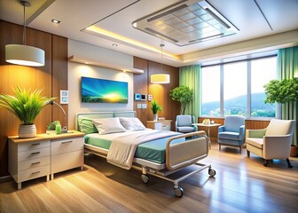 Modern Hospital Room - Medical Equipment,  Beds,  Interior