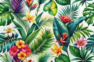 Modern Palm Leaf & Flower Tropical Print - Botanical Design