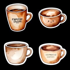 Obraz premium watercolor style espresso cub vector sticker, PNG, cute poster, PNG bundle, clipart, isolated background