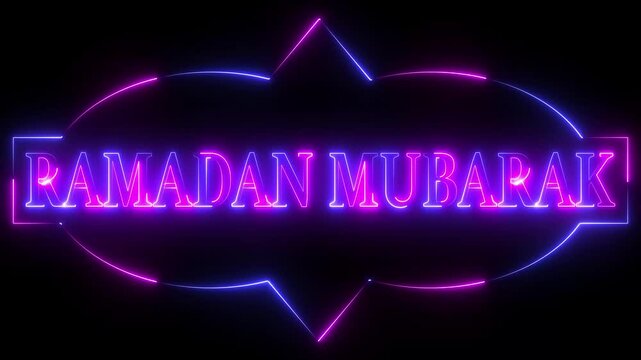 ramadan mubarak text neon glowing animation. neon ramadan mobarak text animation in a beautiful frame