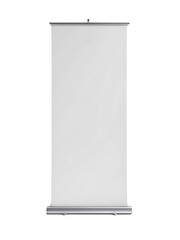 Roll up banner stand isolated on transparent background. Cut out