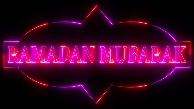ramadan mubarak text neon glowing animation. neon ramadan mobarak text animation in a beautiful frame
