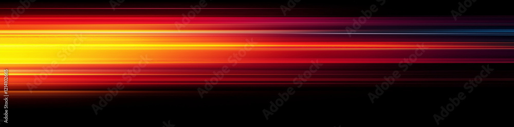 Poster abstract blurred background with colorful light stripes on dark orange and black: glowing horizontal