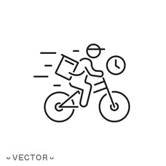 delivery service icon, courier on bike with clock concept, food or goods fast shipping, courier on bicycle icon, express delivery in home, thin line symbol, editable stroke eps 10 vector illustration