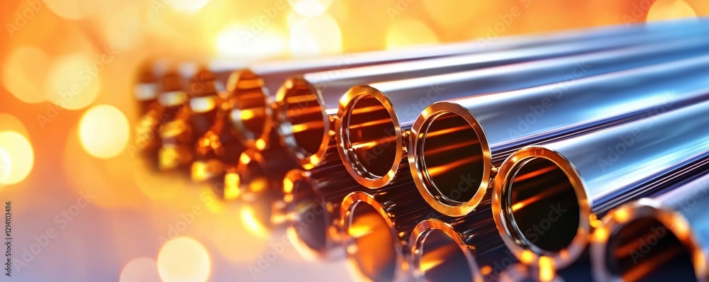 Aufkleber metallic tubes with golden edges and a warm bokeh background in a horizontal perspective