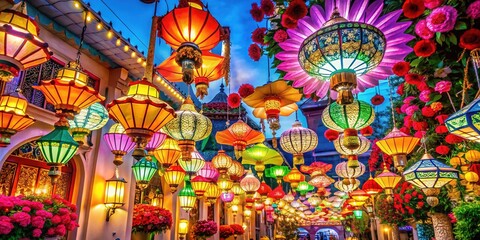 Fototapeta premium Seville April Fair Paper Lanterns - A Colorful Andalusian Night
