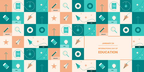 International Day of Education geometric pattern design. Pattern design for wrapping paper, card, banner, etc.