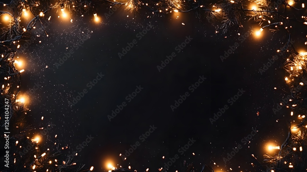 Aufkleber festive string lights create a dark background frame