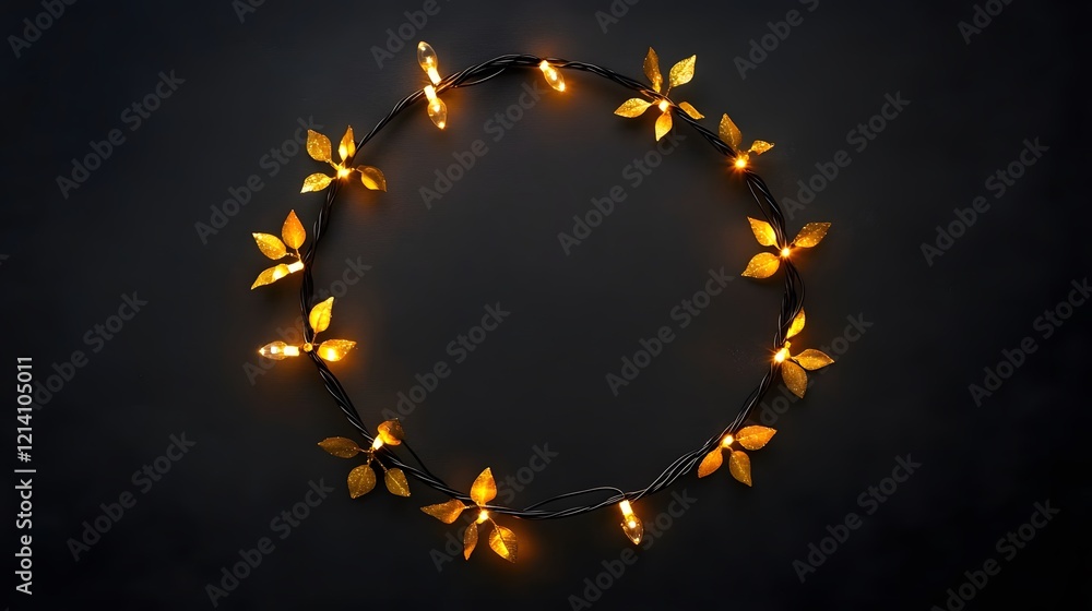 Aufkleber golden leaf string lights form a circular frame