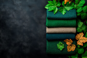 Fabric Swatches with Green and Autumn Leaves