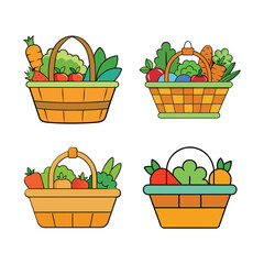 A set of a basket with vegetables vector illustration