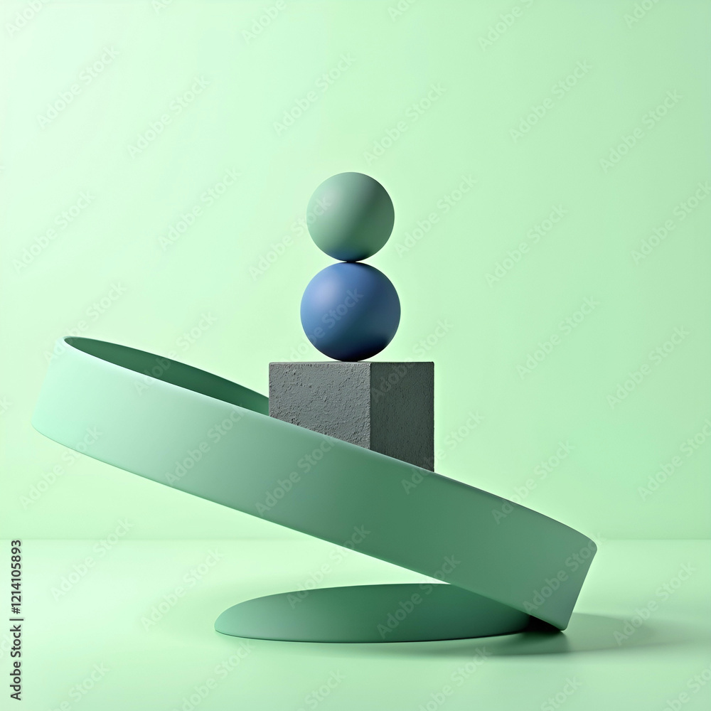 Aufkleber an abstract design featuring a smooth, flowing ribbon element in light teal, twisting gracefully int