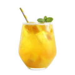 Tasty pineapple cocktail with mint in glass isolated on white