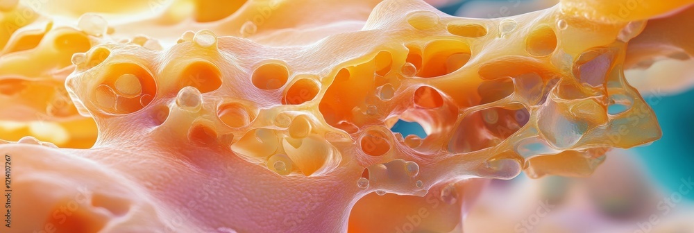 Poster microscopic abstract a captivating view of orange bacteria cells, unveiling intricate structures