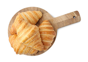 Tasty fresh croissants isolated on white, top view. Puff pastry