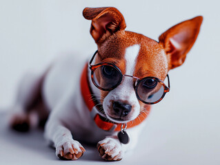 Small Dog Wearing Glasses and Collar