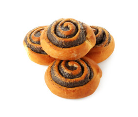 Fototapeta premium Tasty buns with poppy seeds isolated on white
