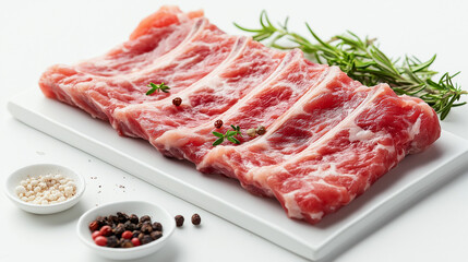 Fototapeta premium fresh beef meat , tomato and rosemary isolated on white background