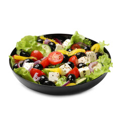 Delicious fresh Greek salad isolated on white