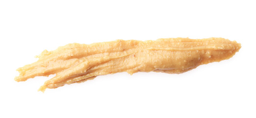 Sample of tasty nut butter isolated on white, top view