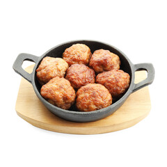 Tasty meatballs in baking dish isolated on white