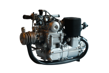 Detailed Close Up View of a Classic Motorcycle Engine Isolated on transparent Background