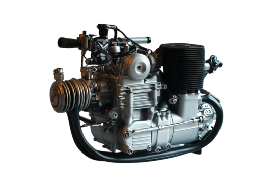Detailed Close Up View of a Classic Motorcycle Engine Isolated on transparent Background