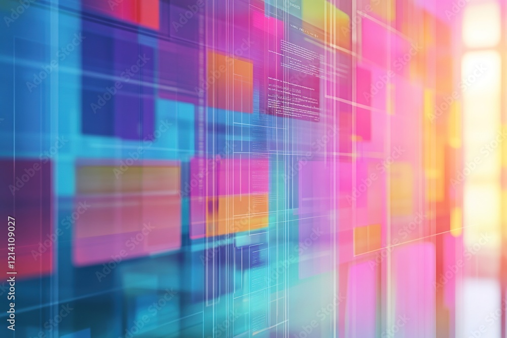 Poster colorful digital heatmap overlay on grid for data analysis