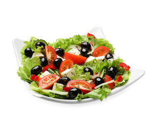 Delicious fresh Greek salad isolated on white