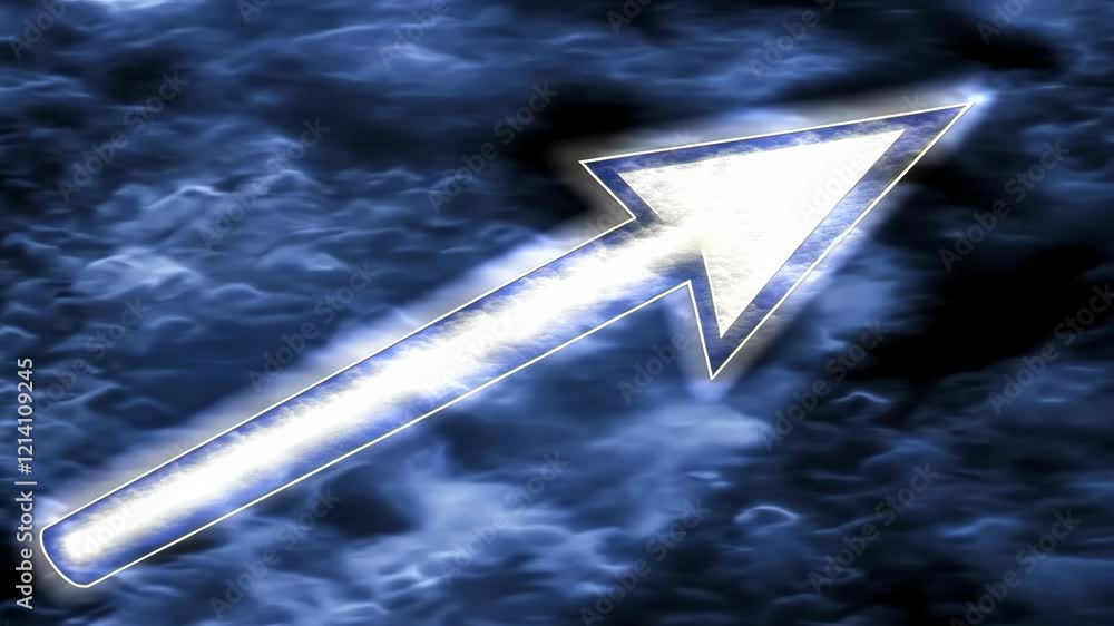 Poster bright arrow pointing upwards against a dark blue textured background showcasing digital design elem