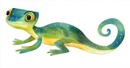 Fototapeta premium Cute lizard isolated over white background. Watercolor illustration for kids