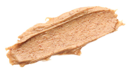 Sample of tasty nut butter isolated on white, top view